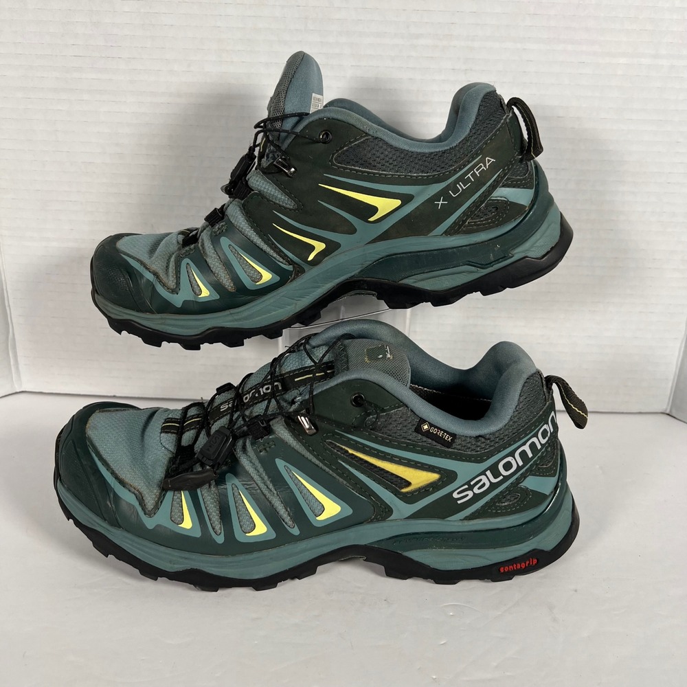 Salomon X Ultra 3 GTX Hiking Shoes Green Blue Mens 6.5 Womens 8 400065